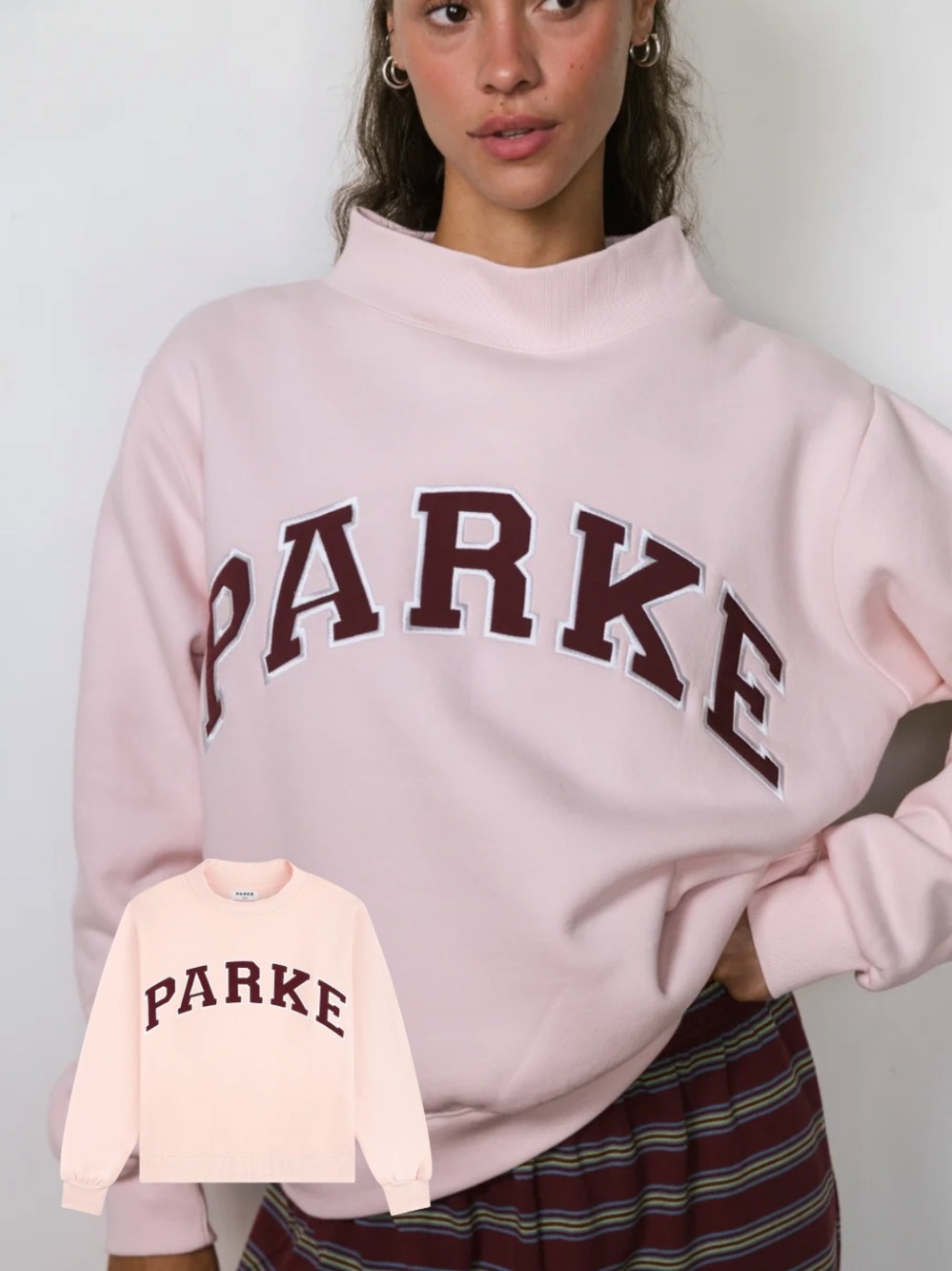 NWT PARKE fleece mockneck rosewood and port varsity pullover
